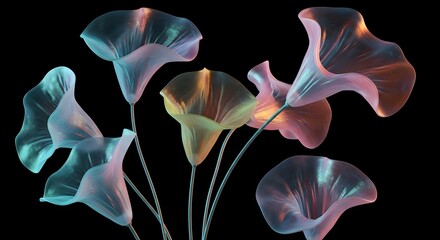 Naklejka premium Iridescent Calla Lilies Bouquet, Neon Floral Design