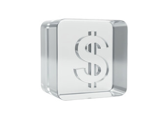 Isolated Clear Glass Dollar Sign Cube