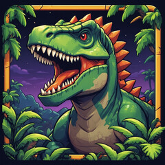 Pixel Art Jungle Scene with T-Rex