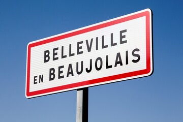 Belleville en Beaujolais city road sign in France	