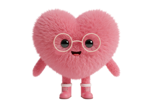 Isolated Fluffy Heart Character with Glasses