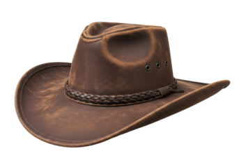 Isolated Distressed Brown Leather Cowboy Hat