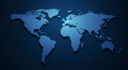 Fototapeta premium A 3D-rendered world map, subtly illuminated, with a focus on a specific region