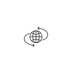 Simple globe icon with arrows indicating rotation and movement  