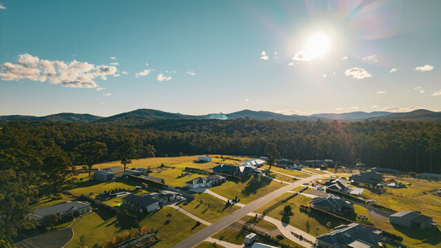 Aerial Drone View Over Beechwood, Rural Landscape in New South Wales, Australia