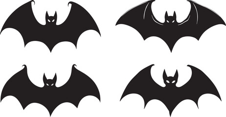 Bat Silhouette Vector Set, Isolated on White Background