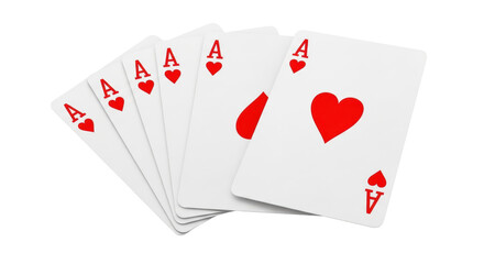 Isolated Five Playing Cards Showing Four Aces