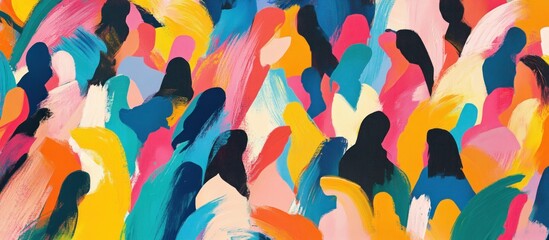 Colorful diverse people crowd abstract art seamless pattern. Multi-ethnic community, big cultural diversity group background illustration