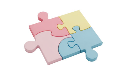 Isolated Four Pastel Puzzle Pieces Interlocked