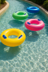 Colorful Tubes Floating in a Lazy River
