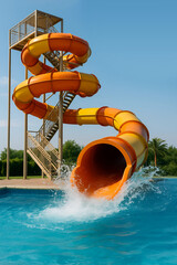 Curved Yellow and Orange Waterslide Splashdown