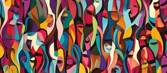 Colorful diverse people crowd abstract art seamless pattern. Multi-ethnic community, big cultural diversity group background illustration