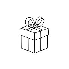 Gift box with ribbon in line art style  