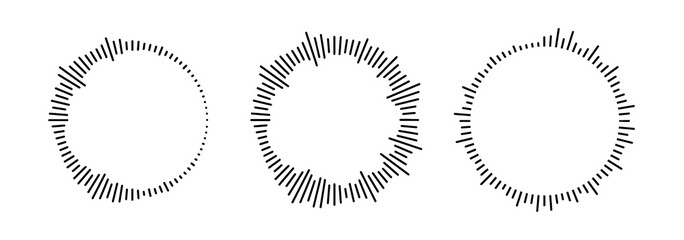 Round sound wave symbols. Abstract audio and voice rays with concentric wave lines. PNG