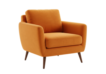 Isolated Modern Orange Armchair with Wooden Legs