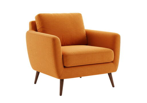 Isolated Modern Orange Armchair with Wooden Legs