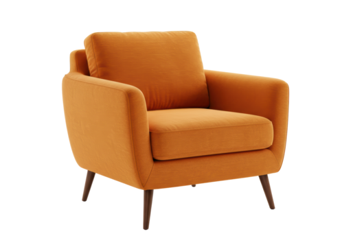 Isolated Modern Orange Armchair with Wooden Legs