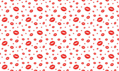 Seamless pattern of kisses on a transparent background. Lip prints. Seamless background.