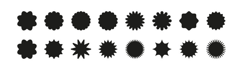 Circle sticker set isolated. Wavy edge promo black badges PNG. Flat vintage labels. Graphic illustration.