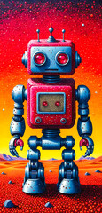 Fototapeta premium An eye-catching representation of a retro-style robot against a vivid gradient background