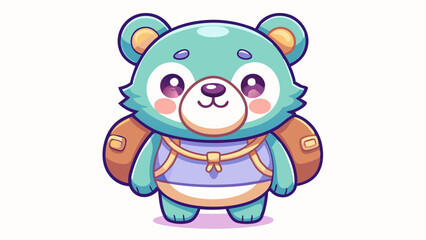 Obraz premium Adorable bear plush in pastel colors with a tiny backpack and sleepy eyes, centered on a clean white background. Perfect for cute, Japanese-style vector scenes.
