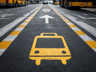 Bus lane markings with transit symbol public