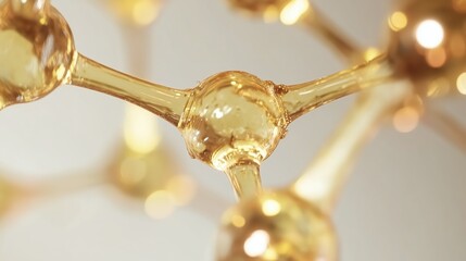 Abstract Close-Up of&nbsp;Translucent Golden Molecular Structure on Light Background: Science, Medical Research, and Nanotechnology , Biology, Pharmaceutical, and Cosmetic Ingredient Discovery  Concept