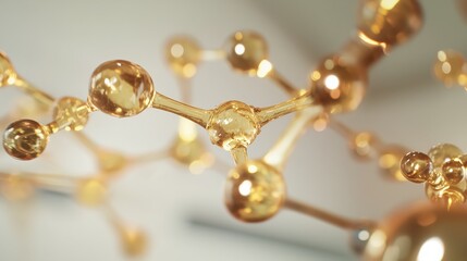 Abstract Close-Up of Translucent Golden Molecular Structure on Light Background: Science, Medical Research, and Nanotechnology , Biology, Pharmaceutical, and Cosmetic Ingredient Discovery  Concept