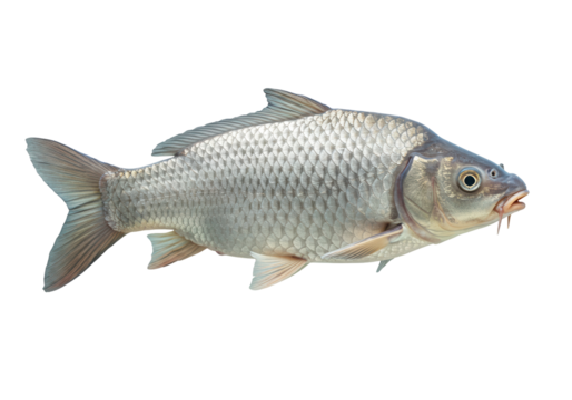 Isolated Silver Scaled Carp Fish Close-up