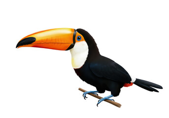 Isolated Colorful Toucan Perched on Branch Illustration