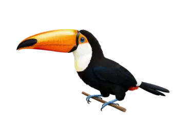 Fotobehang Toekan Isolated Colorful Toucan Perched on Branch Illustration  © Nicolas