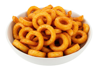 Isolated Bowl of Golden Curly Fries Close-Up