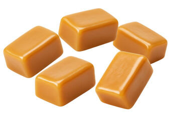 Isolated Pile of Golden Brown Caramel Candies Glossy