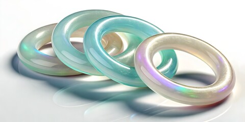 Fototapeta premium Interlocking iridescent rings, teal and white, abstract design