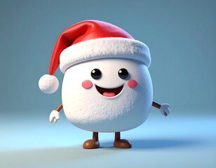 Smiling Marshmallow Christmas Character in Santa Hat