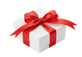 Isolated White Gift Box with Red Ribbon