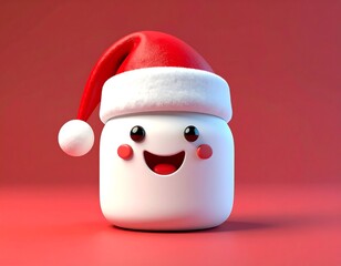 Cheerful Marshmallow Christmas Character in Santa Hat