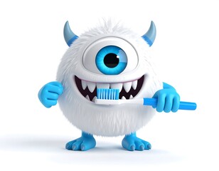 Playful One Eyed Furry Monster Brushing Teeth