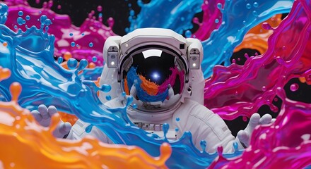 Astronaut in Splendor: An astronaut floats amidst an explosion of vibrant hues, embodying the boundless curiosity and exploratory spirit of human endeavor.