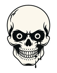 Obraz premium Angry Skull Face Tattoo Vector with Intense Eyes, Sharp Nose, and Dripping Blood in Black and White Line Art Style