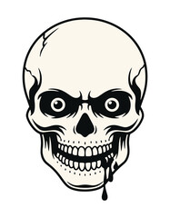 Obraz premium Angry Skull Face Tattoo Vector with Intense Eyes, Sharp Nose, and Dripping Blood in Black and White Line Art Style