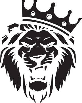 Majestic Lion Head with Crown &ndash; Royal Black Vector Animal Logo