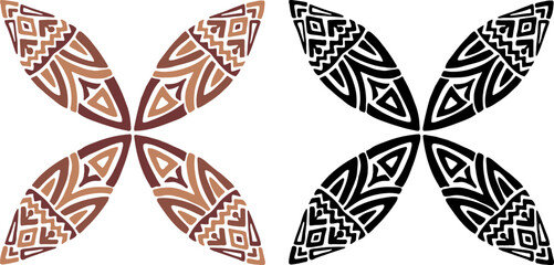 Artistic hand drawn illustration of African decorative ornament. Vector drawing ethnic pattern isolated on white background. Black and white and colored tribal art for bohemian interior printing.