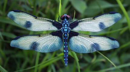 Close-up of a dragonfly with vibrant wings