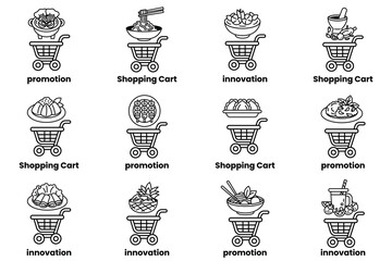 The image is a collection of different food shopping carts