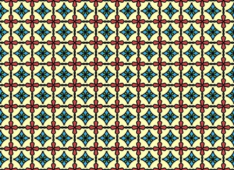 yellow blue red Seamless pattern, diamond grid flower block repeat pattern, replete image, design for fabric printing, window