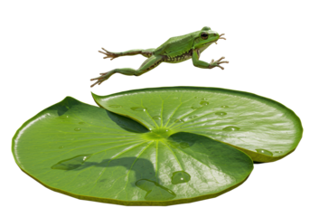 Isolated Frog Jumping Over Lily Pad