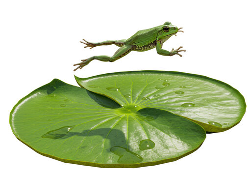 Isolated Frog Jumping Over Lily Pad