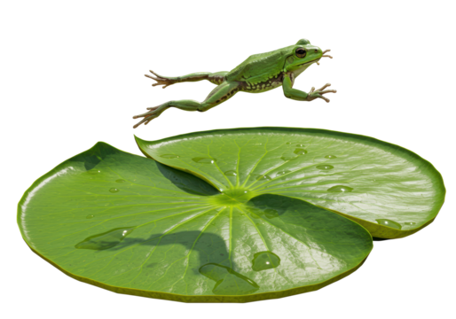 Isolated Frog Jumping Over Lily Pad