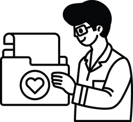 A man is holding a folder with a heart on it